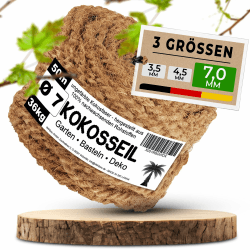 Kokosseil Gartenseil für Pflanzen – 7mm x 50m Kokosstrick für Bäume Kokosfaserschnur Baumbinder Kokosseil für Bäume unbehandeltes Kokosband Gräser zusammenbinden Ø 7.0 mm / 50m Angebot bei HelloDeals