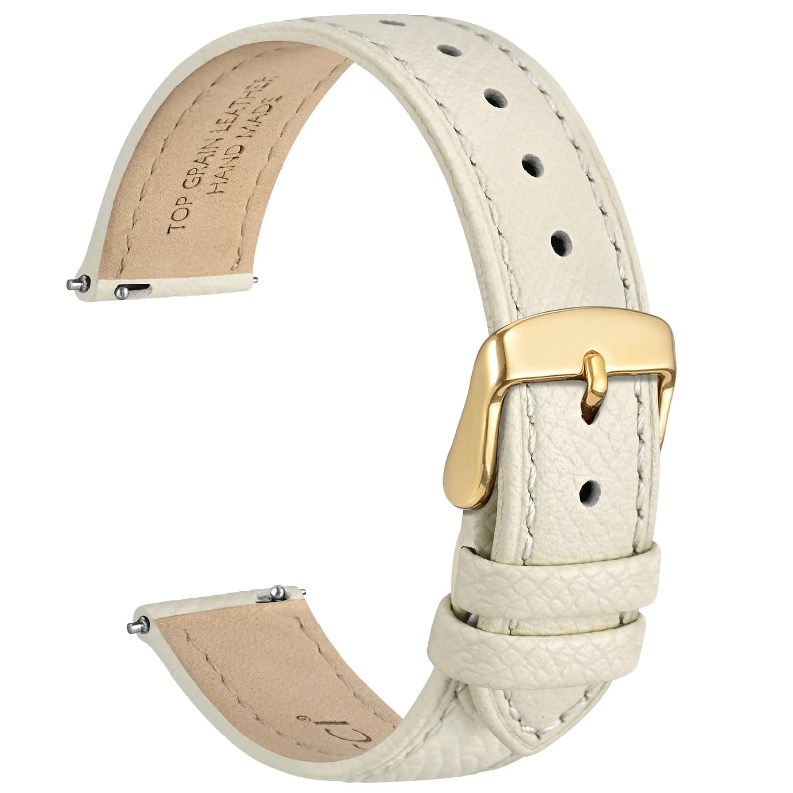 WOCCI Grace Uhrenarmband, Top Grain Leder, Schnellverschluss, Ersatzbänder, Edelstahlschnalle, Bandbreite 12mm 13mm 14mm 15mm 16mm 18mm 20mm Beige (Goldener Schnalle) 20mm Angebot bei HelloDeals