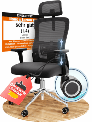 CLOUVOU BrightSeat Bürostuhl Ergonomisch [TESTSIEGER] Schreibtischstuhl 100% individuell einstellbar | Büro Stuhl & Gaming Stuhl | Computerstuhl Home Office Chair Ergonomic | Drehstuhl 150 kg Brightseat (Schwarz) Angebot bei HelloDeals