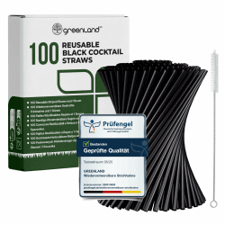 Greenland 100 Schwarze Wiederverwendbare Cocktailstrohhalme, Trinkhalme mit Bürste - Perfekt für Cocktails, Milch, Saft, Tee - 15 cm lang, 6 mm breit 100 Schwarze Cocktailstrohhalme 15 cm x 6 mm Angebot bei HelloDeals