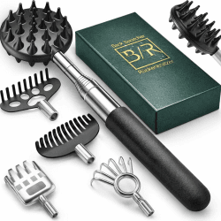 Rückenkratzer Ausziehbarer mit 5 abnehmbaren Kratzköpfen, Verstärktem Griff aus Edelstahl, Geschenke für Männer, Väter und Frauen, Vatertagsgeschenk Geschenke für Papa Schwarz Angebot bei HelloDeals