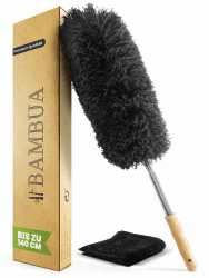 BAMBUA Staubwedel Teleskop - Effektiver Staubfänger mit erstklassiger Mikrofaser - Nachhaltiger Bambusgriff - Premium Staubwischer inkl. Mikrofasertuch - Teleskop Staubwedel lang ausziehbar (140cm) Angebot bei HelloDeals