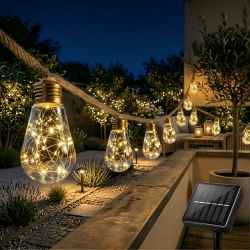 Solar lichterkette aussen, 16 Glühbirnen 8M/8 Modi Solar Lichterkette for Außen mit Hanfseil, IP65 Wasserdich,für Garten, Balkon, Hochzeit, Party (Warm Weiß) Warmweiß Angebot bei HelloDeals