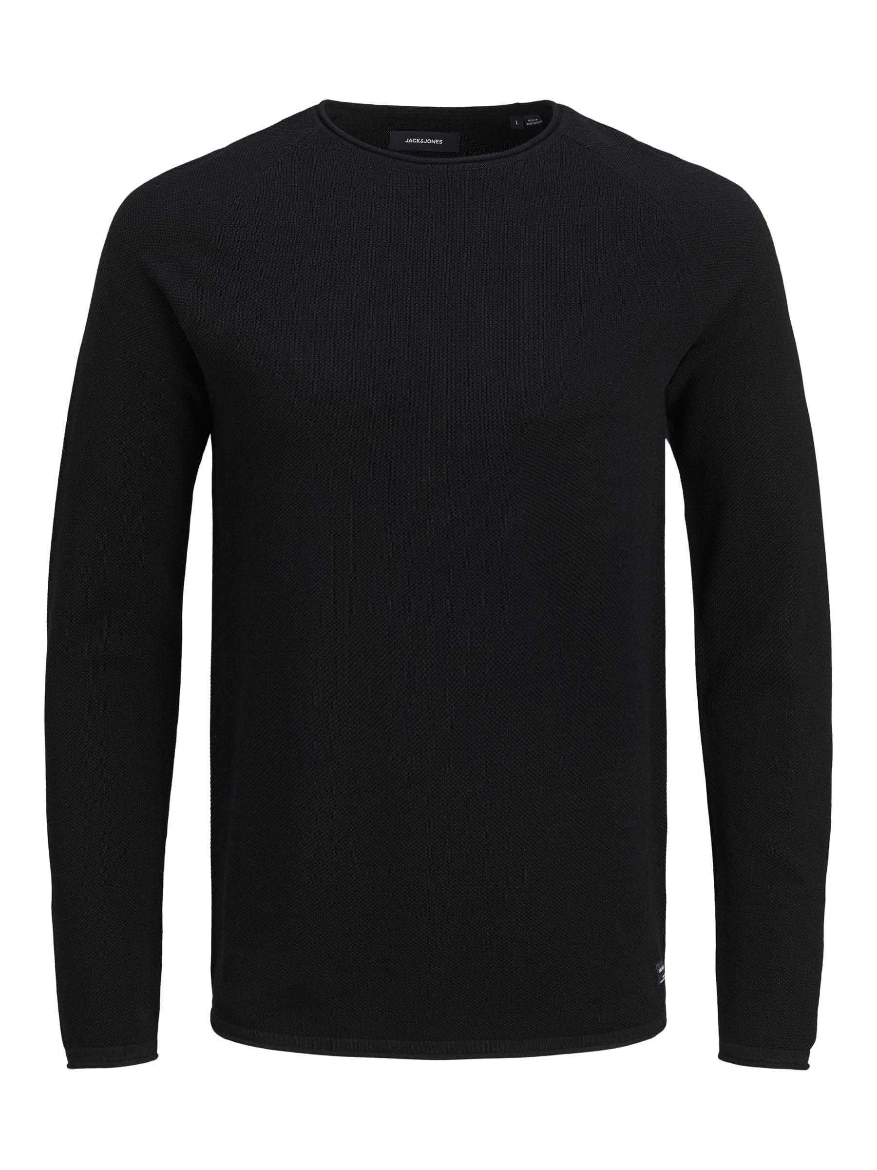 JACK & JONES Herren Strickpullover Rundhals Basic Langarm Sweater Baumwolle Shirt JJEHILL L Schwarz Angebot bei HelloDeals