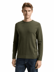 TOM TAILOR Herren Basic Strickpullover aus Baumwolle L 10920 - Deep Forest Green Angebot bei HelloDeals