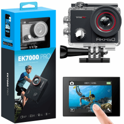 AKASO Action Cam 4K 20MP WiFi 40M Unterwasserkamera Wasserdicht Ultra HD Touchscreen Einstellbar Weitwinkel EIS Actioncam mit 2.4G Fernbedienung und 25 Zubehör Kit Schwarz Angebot bei HelloDeals