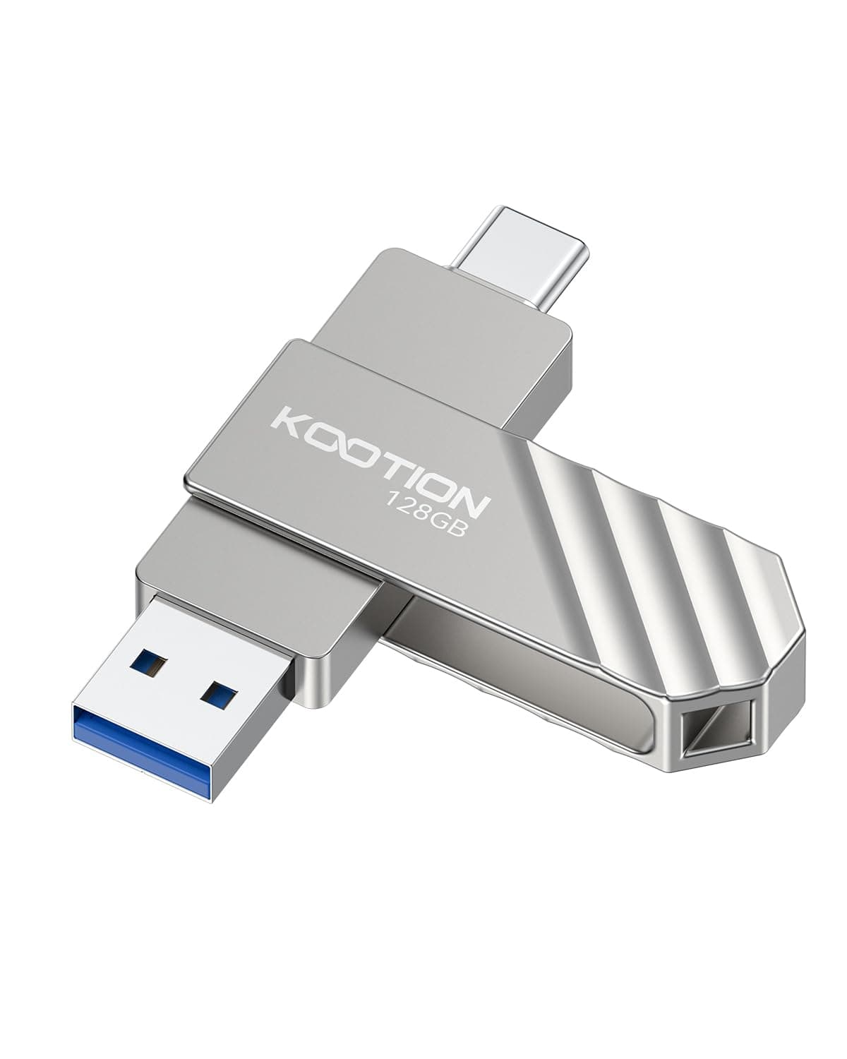 KOOTION USB-Stick, 128 GB, USB C 3.2, USB-Stick, 128 GB, OTG bis zu 400 MB/s, 2-in-1, doppelte externe Anschlüsse, SSD, Metall, für Typ-C-iPhone/Android-Smartphone/Tablet/Mac/PC, silberfarben Angebot bei HelloDeals
