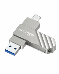 KOOTION USB-Stick, 128 GB, USB C 3.2, USB-Stick, 128 GB, OTG bis zu 400 MB/s, 2-in-1, doppelte externe Anschlüsse, SSD, Metall, für Typ-C-iPhone/Android-Smartphone/Tablet/Mac/PC, silberfarben Angebot bei HelloDeals