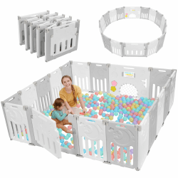 Dripex Laufstall Baby faltbar 190x190x62cm (18 Paneele) mit Spielboard, Laufgitter Baby, Kinderlaufstall & Babyzaun aus strapazierfähigem Plastik, Playpen für Innen & Außen, Grau Grau 190x190 cm (18 panels) Angebot bei HelloDeals