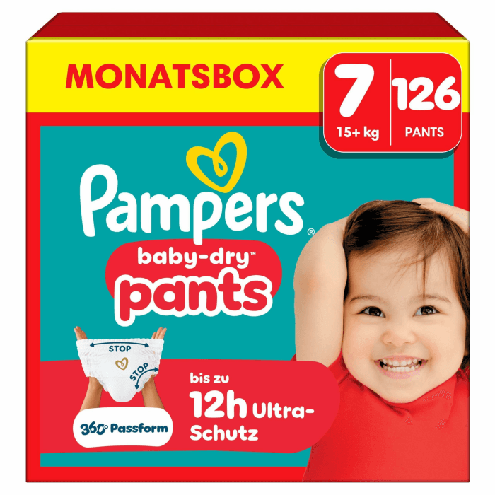 Pampers Baby-Dry Pants Größe 7, 126 Stück, 15kg+, 360° auslaufsichere Passform für Tag und Nacht NEU Größe 7 (126 Stück) Angebot bei HelloDeals