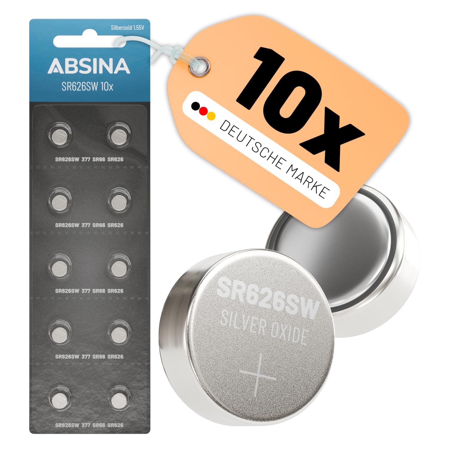 ABSINA SR626SW Uhrenbatterie 1,55V Silberoxid 10er Pack - Knopfzellen SR626SW auslaufsicher & Lange Haltbarkeit - Batterie SR 626 SW / 377 / SR66 / SR626 / 626 / AG4 - Uhrenbatterien Knopfzelle 10er Pack SR626SW Angebot bei HelloDeals