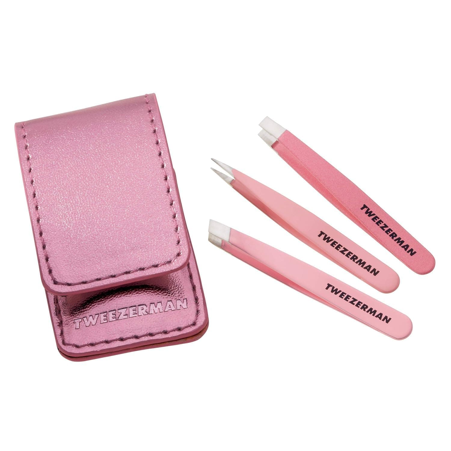TWEEZERMAN Micro Mini Pinzetten Set (3 teilig, Augenbrauenzupfen in Reisegröße, gerade, schräge und Präzisionsspitze), Pink Angebot bei HelloDeals