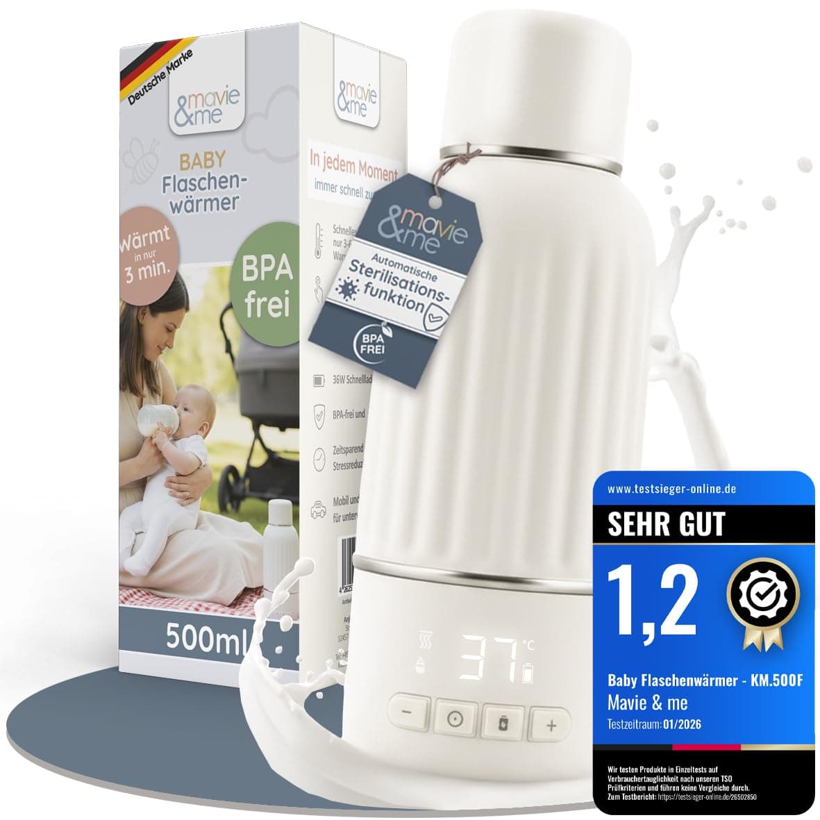 Baby Flaschenwärmer 500ml BPA frei & Sterilisation Schnellaufheizen in 3 Min tragbarer Milchwärmer & Muttermilch Erwärmer mobiler Wasserwärmer Portable Warmer mit Akku (matt weiß) 500ml matt weiß Angebot bei HelloDeals