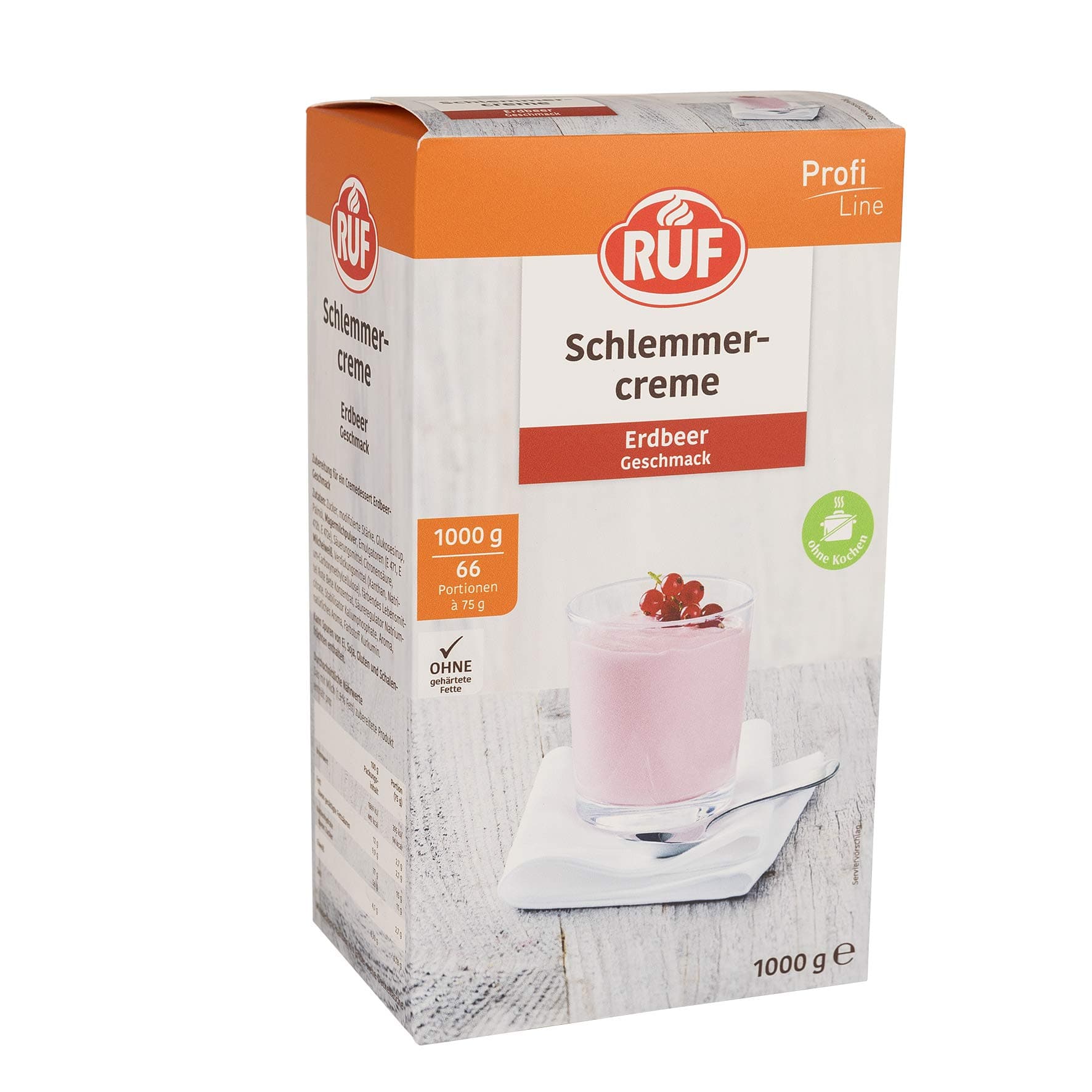 RUF Schlemmercreme Erdbeer, ohne Kochen, Großpackung Dessertpulver für eine locker fluffiges Creme-Dessert mit Erdbeergeschmack, glutenfrei, 1 x 1000g Angebot bei HelloDeals