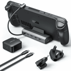 JSAUX Docking Station mit 65W Ladegerät, kompatibel mit Steam Deck OLED/ROG Ally X/Legion Go (S), 5-in-1 Dock mit HDMI 4K@120Hz, 100 Mbit/s Ethernet, USB 2.0 und 100W Ladeunterstützung – HB0602 5-in-1 Dock Grey with Charger Angebot bei HelloDeals