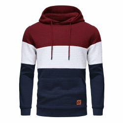 YuKaiChen Herren Pullover Herren Patchwork Hoodie Langarm Jacquard Kaputzenpullover Farbblock Sweatshirt mit Taschen 4XL Weinrot-weiß-marine Angebot bei HelloDeals