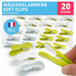 stabile Wäscheklammern ohne Abdruck – Blume Design – robuste Kluppen Softgrip UV-beständig, wetterfest – 20x Wäscheklammer – grau-grün-weiß Angebot bei HelloDeals
