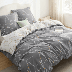 BEDSURE Bettwäsche 220x240 3teilig Bettbezug - Bettwäsche-Sets 220 x 240 cm mit 2 Kissenbezüge 80x80 cm, ÖKO-TEX Wendebettwäsche Bedding Muster Grau Zweige für Doppelbett mit Reißverschluss 220 x 240 cm 3 teilig 01-zweige Grau Angebot bei HelloDeals