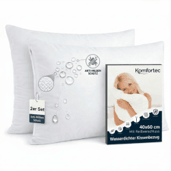 Komfortec Wasserdichter Kissenbezug 40x60 cm 2er Set mit Reißverschluss, Atmungsaktiv, Hypoallergen Kopfkissenbezüge 40x60, Anti-Milben, 2 Stück Kissenschoner 40x60, Weiß 40 x 60 cm | 2er-Set Angebot bei HelloDeals
