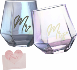 Irisierende Mr and Mrs Weingläser Geschenke, Hochzeitsgeschenke, Verlobungsgeschenke für Paare, Bridal Shower Geschenk, Jahrestag Geschenk für seine und ihre, Geschenke für Braut und Bräutigam Mr&mrs Angebot bei HelloDeals