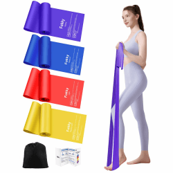 Fokky Fitnessbänder 4er-Set, 1.5M/1.8M Resistance Bands mit 4 Widerstandsstufen, Widerstandsbänder mit Tragetasche & Übungsanleitung, Gymnastikband für Crossfit, Muskelaufbau, Yoga, Pilates 1.8M: Lila, Blau, Rot, Gelb Angebot bei HelloDeals