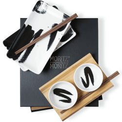 Moritz & Moritz 8-tlg. Sushi Geschirr Set für 2 Personen - Sushi Servierset mit 2x Sushi-Teller, Dip-Schälchen und Stäbchen Angebot bei HelloDeals