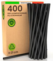 400 Trinkhalme Schwarze Ökologische 100% Wiederverwendbare Strohhalme aus Starrem Biokunststoff 21cm x 6mm Made in Italy Biologisch Abbaubar und Kompostierbar für Getränke Cocktails Veranstaltungen 400 Schwarze Strohhalme Angebot bei HelloDeals