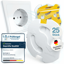 MUTKIND® 25x Steckdosen Kindersicherung - (Mit Kleber von TESA) Steckdosenschutz Kindersicherung mit Drehmechanik - Kindersicherung Steckdose - Steckdosensicherung Baby 25 Stück Angebot bei HelloDeals