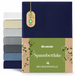 Dreamzie Premium Spannbettlaken 70x200 cm Dunkelblau, Spannbetttuch aus 100% Jersey Biobaumwolle, 150 g/m² - Oeko-TEX 70 x 200 cm Dunkelblau Angebot bei HelloDeals