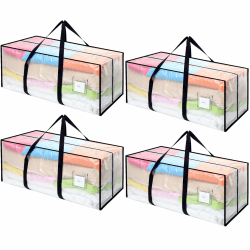 Dntorx 4 Stück 120L Aufbewahrungstasche, Heavy-Duty Weihnachtslager Transparente Umzugskartons Große mit Reißverschluss Griff Faltbar Weihnachtsbaum Tasche für Umzug Bettwäsche Kleidung Aufbewahrung Transparent 120l 4er-Pack Angebot bei HelloDeals