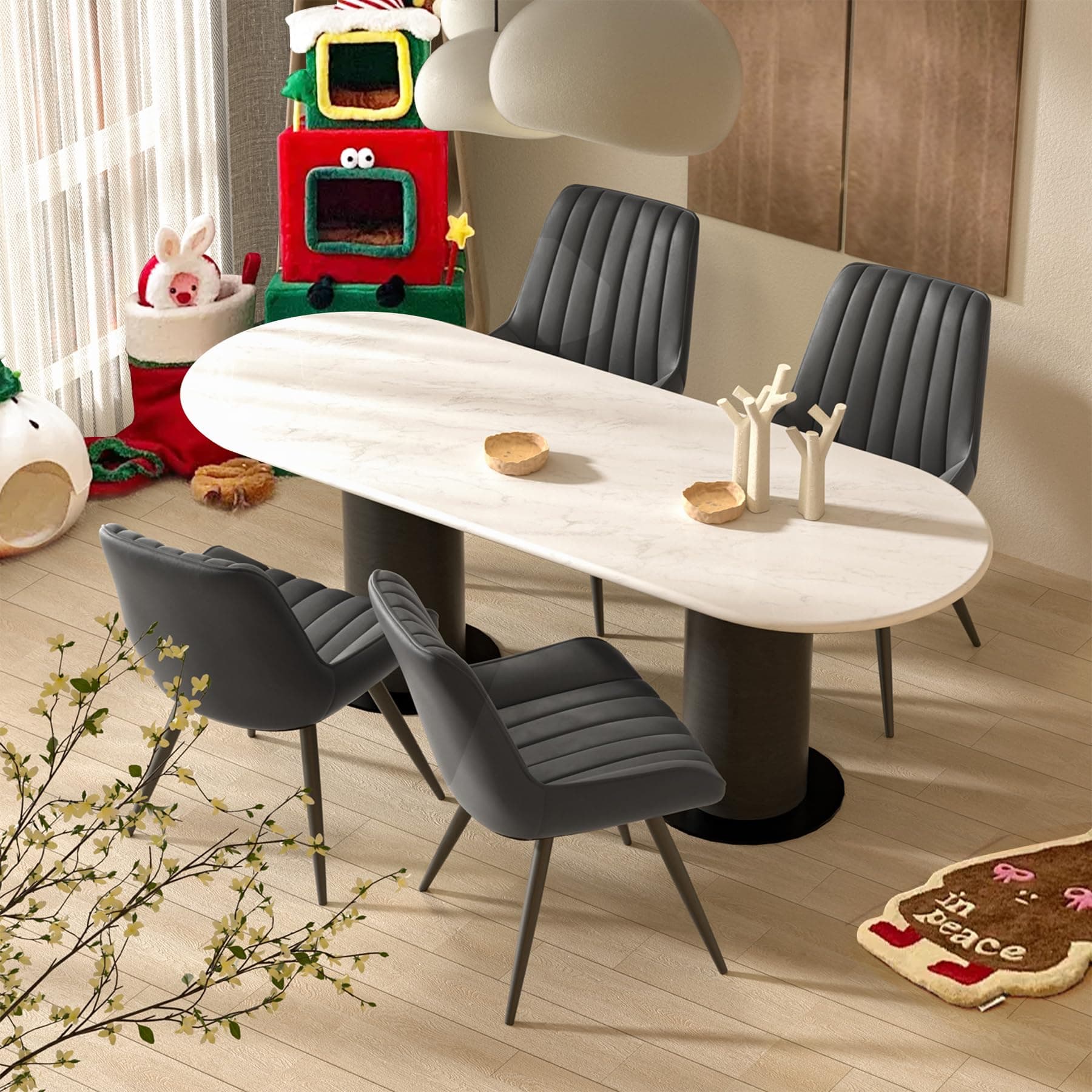 Hawthyhome Esszimmerstühle 4er Set | Polsterstühle mit 10 cm Sitzkissen • künstlicher Stoff Dining Chair • Küchenstuhl mit Rückenlehne • Moderne Sessel • Metallbeine • Dunkelgrau FU01043DG-4 4er Set Dunkelgrau Angebot bei HelloDeals