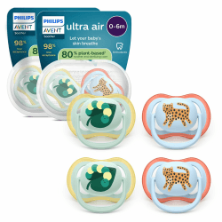 Philips Avent ultra air Schnuller – kiefergerecht geformtes Design, für Babys, 0–6 Monate, weicher, symmetrischer Silikonsauger, BPA-frei, 2 Sterilisationsbehälter, 4er-Pack, SCF087/19 Tagesschnuller 4 pack Jungle Angebot bei HelloDeals
