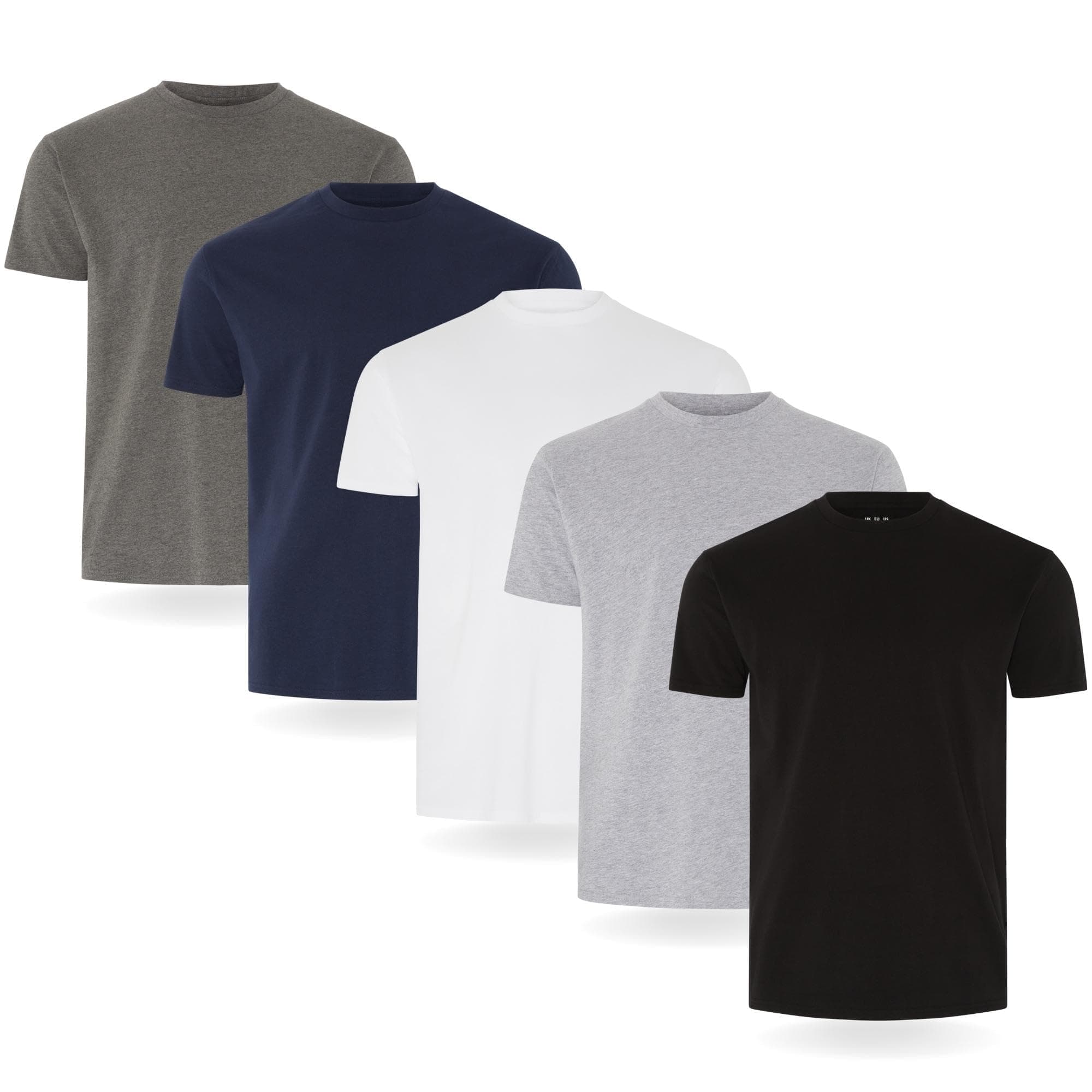 FM London Herren-T-Shirt 3/5er-Pack - Hochwertige T-Shirts mit leicht tailliertem Design L Schwarz, Grau, Weiß, Marineblau, Anthrazit (5er-pack) Angebot bei HelloDeals