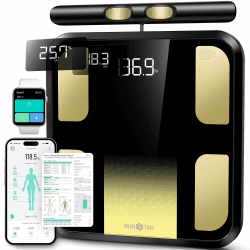 RunSTAR Körperfettwaage, Personenwaage digital mit 8 Elektroden für Körpergewicht und Körperfett, BMI, Muskelmasse und Analyse von 28 Körpermaße App-Nutzung, 3-Metrik-Anzeige, 180kg Angebot bei HelloDeals