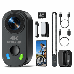 4K Mini Action Cam & Bodycam Körperkamera - 28g Leicht, 6-Achsen EIS Stabilisierung, Magnetisch, 64GB Karte, 1800mAh Ladecase, 150° Weitwinkel POV Vlog Kamera für Motorrad/Reisen/Haustiere, WiFi App Schwarz Angebot bei HelloDeals