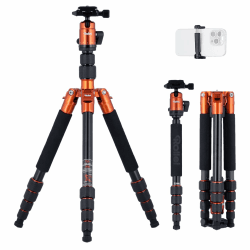 Rollei Compact Traveler No. 1 - leichtes Reisestativ aus Aluminium mit geringem Packmaß von nur 31,5 cm, Arca Swiss kompatibel und inkl. Kugelkopf und Stativtasche, Orange Aluminium Orange Angebot bei HelloDeals
