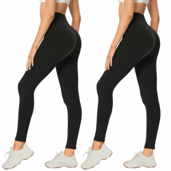 AMIYOYO 2er Pack Leggings für Damen High Waist Leggins Blickdicht Elastische Bauchweg Hosen Weiche Sporthose für Yoga Fitness Outdoor Freizeit Leggings Standard 34-40 Schwarz*2 Angebot bei HelloDeals
