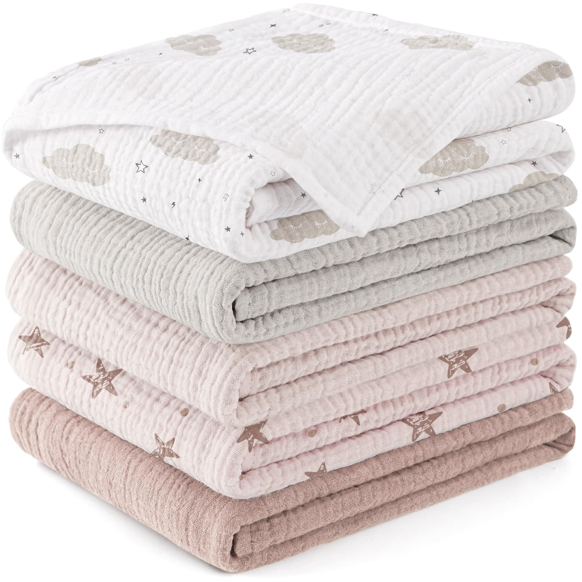 Susurration Mulltücher Baby Spucktücher,5er-Pack 100% Baumwolle Spucktücher Baby für Jungen und Mädchen, Weich, Atmungsaktiv und Extrem Saugfähig Musselin 60x60cm (Pink Pentagram) Angebot bei HelloDeals
