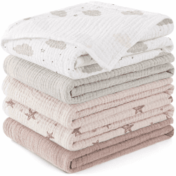Susurration Mulltücher Baby Spucktücher,5er-Pack 100% Baumwolle Spucktücher Baby für Jungen und Mädchen, Weich, Atmungsaktiv und Extrem Saugfähig Musselin 60x60cm (Pink Pentagram) Angebot bei HelloDeals