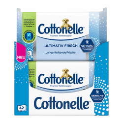 Cottonelle Feuchtes Toilettenpapier, Ultimativ Frisch, 12 x 42 Tücher, DEODYCYLX-Technologie, Sanft zur Haut, Ohne Alkohol und Farbstoffe, Sensitive, Biologisch Abbaubar Angebot bei HelloDeals