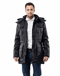 Vincenzo Boretti Herren Winter-Jacke dick warm gefüttert Parka kuschelig sportlich elegant Winter-Mantel slim-fit tailliert lang für Outdoor Business mit Steh-Kragen und Kapuze S 1-schwarz Angebot bei HelloDeals