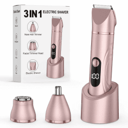 Rasierer Damen, 3-in-1 Intimrasierer für Frauen Elektrisch für Körper Scham und Nasenhaartrimmer Nass- und Trockengebrauch Wiederaufladbarer Trimmer (Roségold) Rose Gold Angebot bei HelloDeals