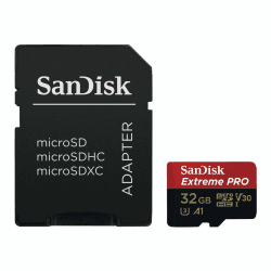 SanDisk Extreme PRO microSDHC UHS-I Speicherkarte 32 GB + Adapter & RescuePRO Deluxe (Für Smartphones, Actionkameras oder Drohnen, A1, Class 10, V30, U3, 100 MB/s Übertragung) Angebot bei HelloDeals