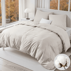 Bettwäsche 135x200 Baumwolle 4teilig,Bettwäsche Beige Bettbezüge 135 x 200 Baumwolle 2er Set + 2 Kissenbezüge 80x80 cm, ÖKO-TEX Bettwäsche-Sets Leinenfarbe 100% Baumwolle mit Reißverschluss Beige 4Teilig | 135x200cm Angebot bei HelloDeals