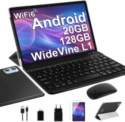 2026 Neuest Tablet 10 Zoll Android mit 20GB RAM + 128GB ROM (TF 2TB), Octa Core, 5G Wi-Fi 6, Bluetooth 5.0, 6000 mAh, Widget, 5MP + 8MP, Widevine L1, GMS Tablet 2 in 1 mit Tastatur und Maus - Schwarz E15 Schwarz Angebot bei HelloDeals