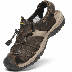 FLARUT Sandalen Herren Outdoorsandalen Sommer Wanderschuhe Trekkingsandalen Leder Strand Wandersandale Laufschuhe Lässige Sneaker Sportsandalen 44 EU Dunkelbraun C Angebot bei HelloDeals