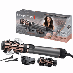 Remington Warmluftbürste rotierend [automatisch] Keratin Protect (inkl.3 Aufsätze: 2 Rundbürsten+Haaransatz-Booster für mehr Volumen) + Haarklammern, Keramikbeschichtung mit Mandelöl, AS8811,Grau Angebot bei HelloDeals