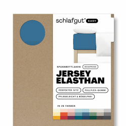 Schlafgut Easy Jersey Elasthan Boxspring Spannbettlaken 120x200 bis 130x220 Blue Mid, Spannbetttuch aus superweicher Baumwolle mit Elasthan Blue Mid M 120x200cm - 130x220cm Angebot bei HelloDeals