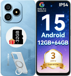 Blackview Wave 9C Handy Ohne Vertrag Günstig 12GB+64GB/2TB TF, IP54 6.56" Android 15 Smartphones Günstig 5000mAh, 13MP Simlockfreie Handys, 4G Dual SIM,OTG mit 1 TF Blue 64GB Angebot bei HelloDeals