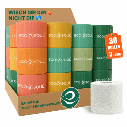 Eco Soul Bambus-Toilettenpapier, 3-lagig, 300 Blatt pro Rolle, kompostierbar, FSC-zertifiziert, weich und stark, nachhaltig, umweltfreundlich, septisch, sicher, Bio-Badetücher, 36 Stück Angebot bei HelloDeals